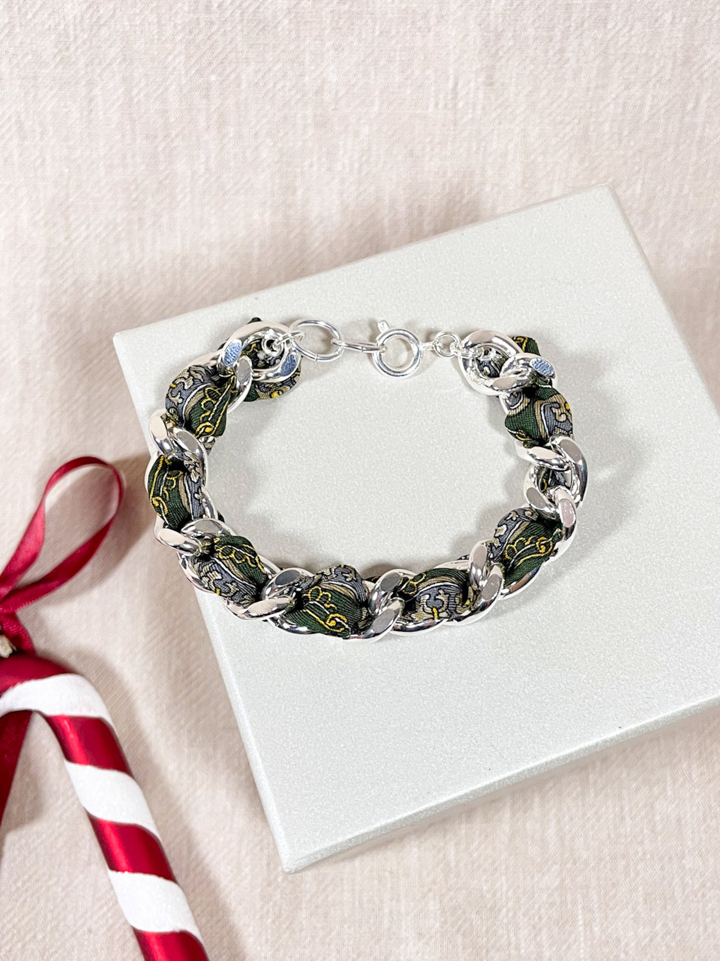 Bracelet Mailles Upcyclé 'Cirstal verdoyant'