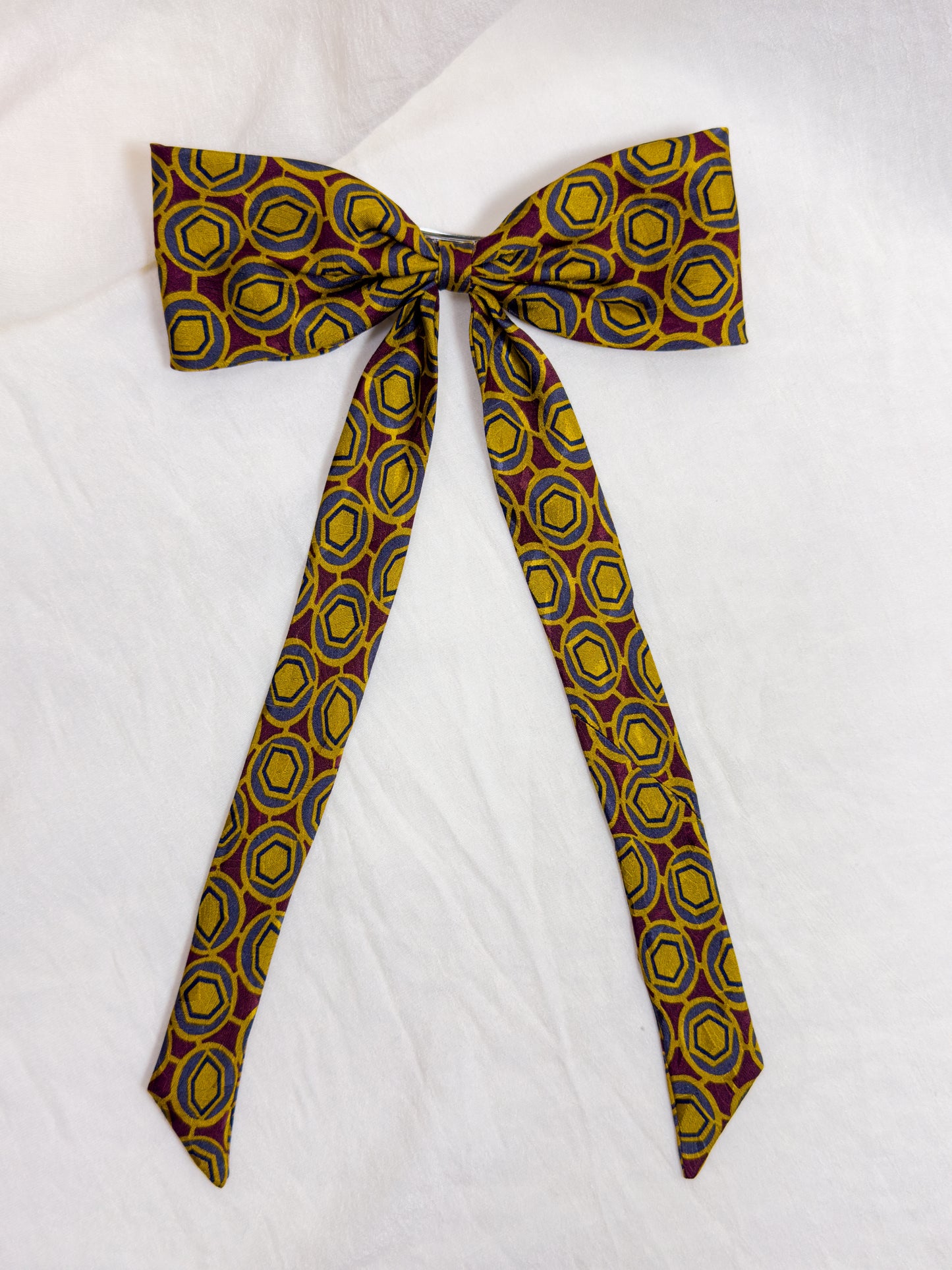 Barrette Nœud Upcyclé 'Retro Bell'