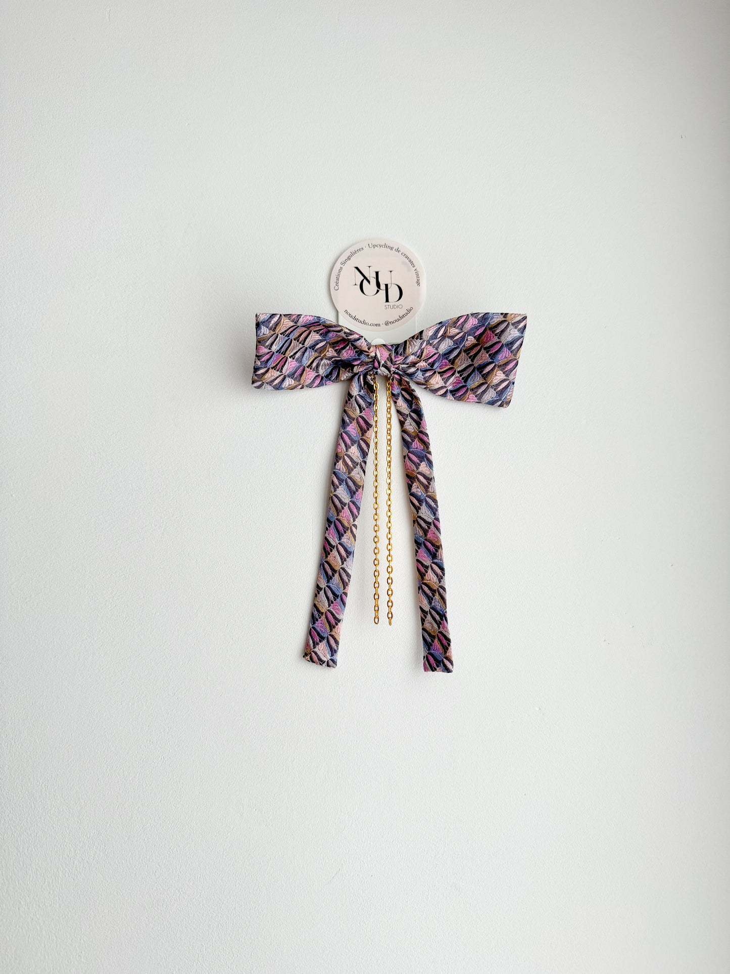 Barrette Nœud Upcyclé 'Candy Floss'