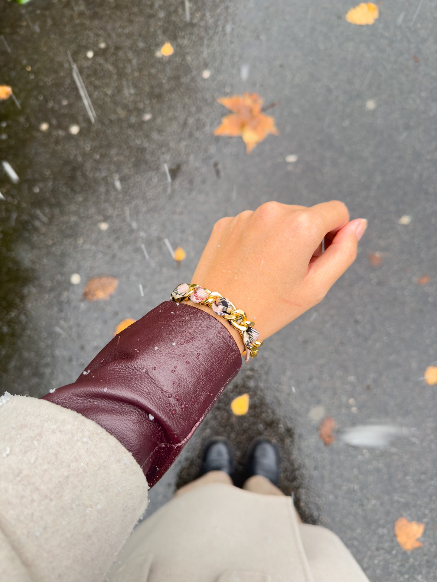 Bracelet Mailles Upcyclé 'Love Lock Pink'