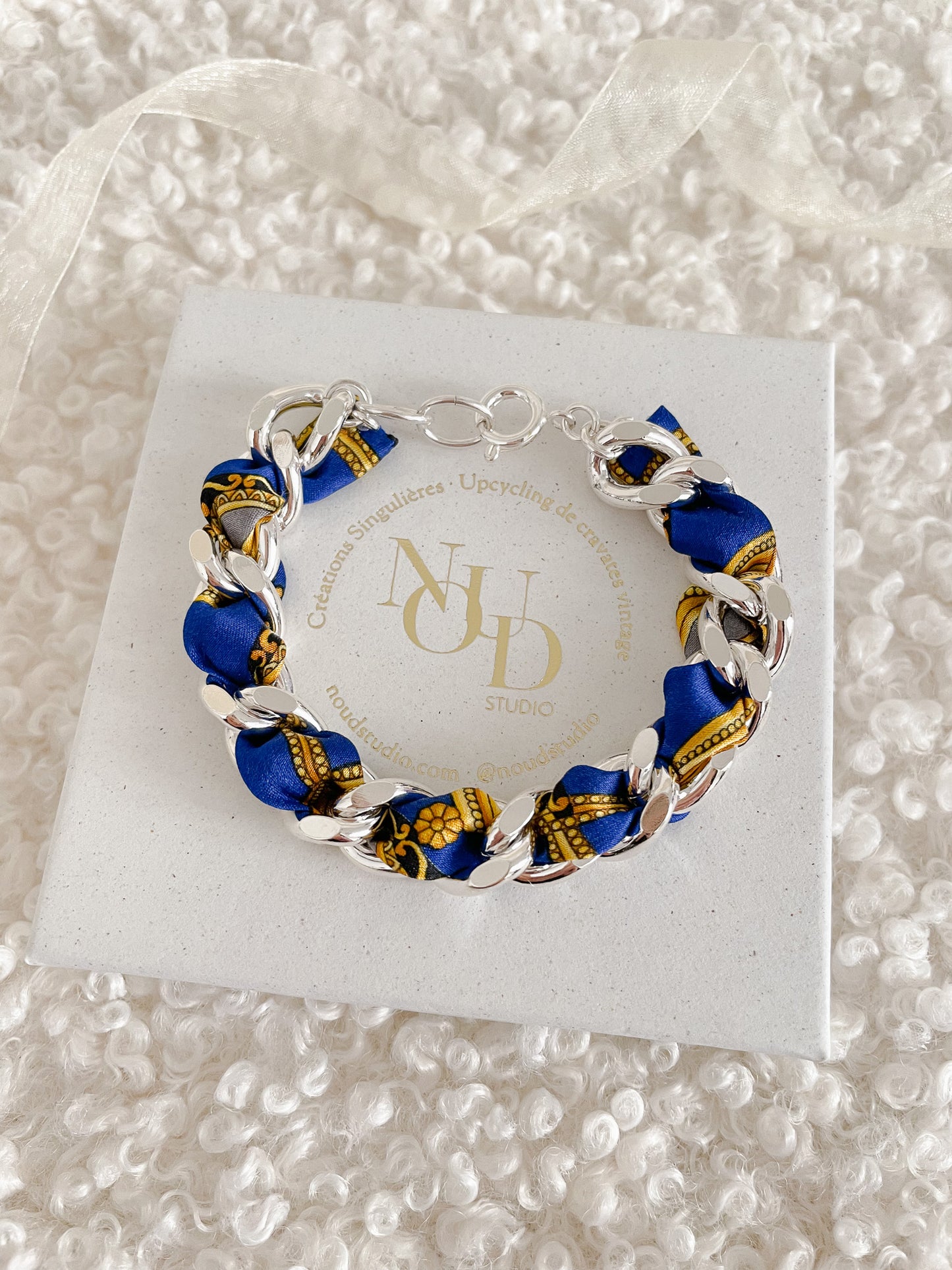 Bracelet Mailles Upcyclé 'Feu de Cheminée'