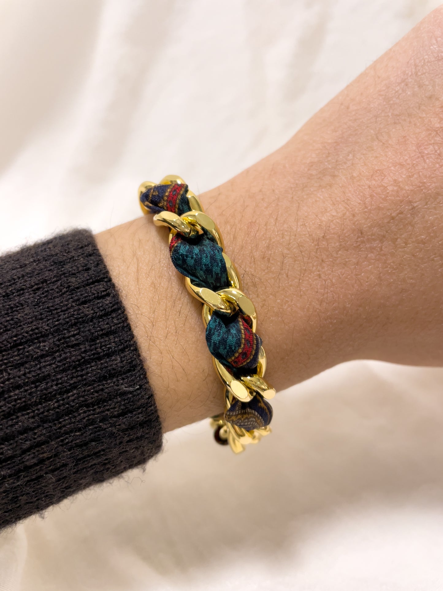 Bracelet Mailles Upcyclé 'Old green'