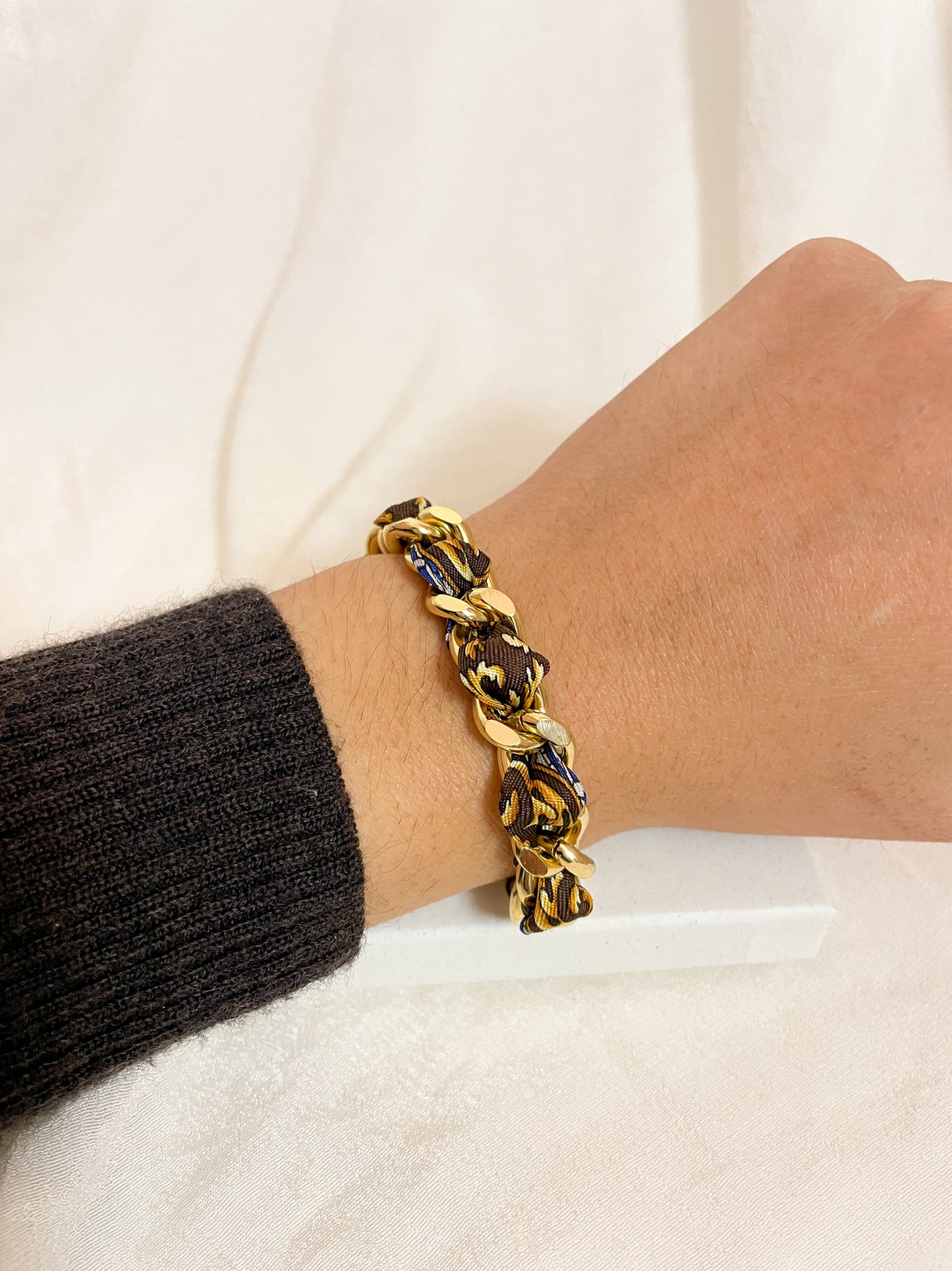 Bracelet Mailles Upcyclé 'Autumn brown'