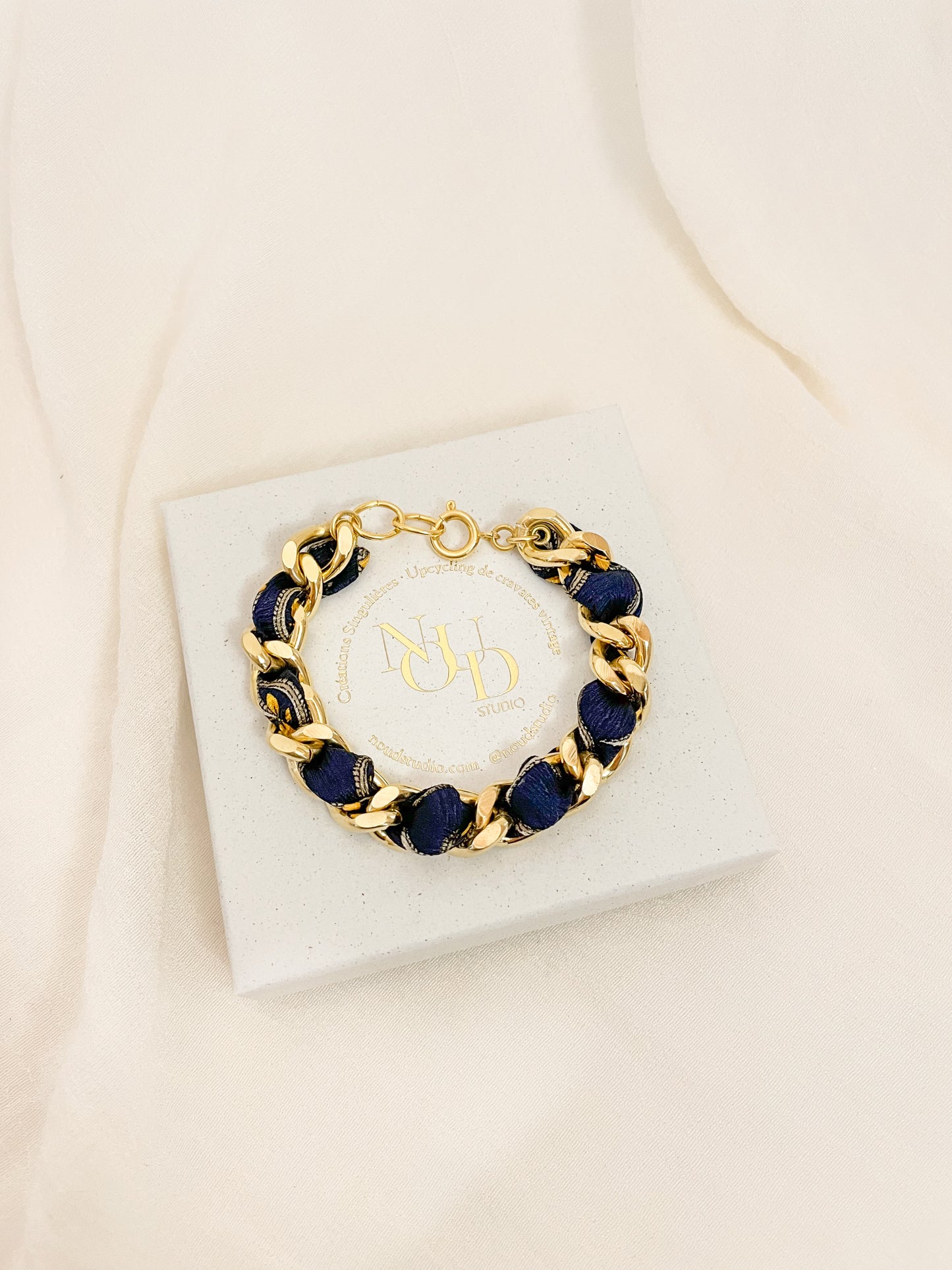 Bracelet Mailles Upcyclé 'Shimmery Navy'