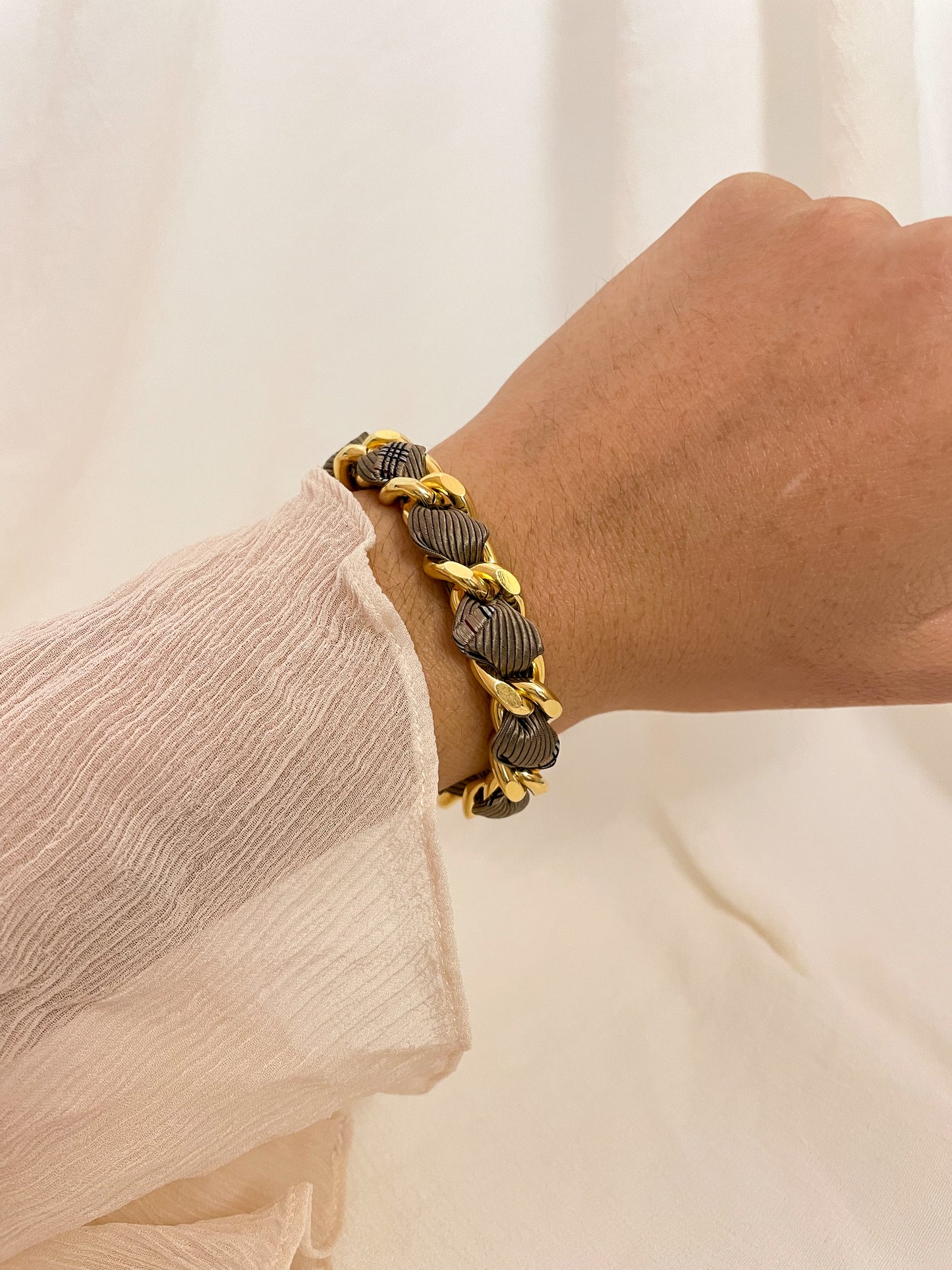 Bracelet Mailles Upcyclé 'Laine écossaise'