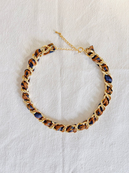 Collier Mailles Upcyclé Tout en Soie 'Panier en Osier'