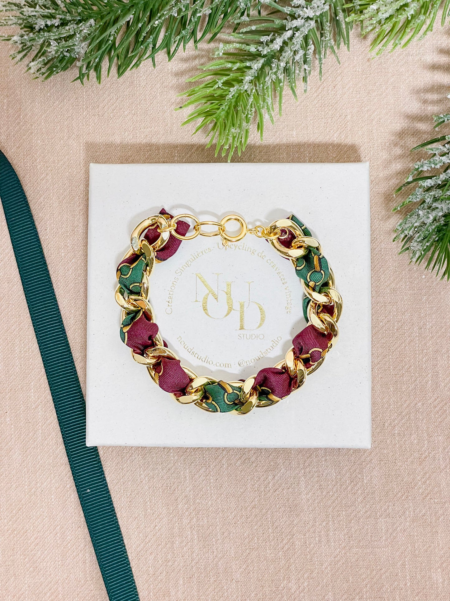 Bracelet Mailles Upcyclé 'Verdure Oblique'