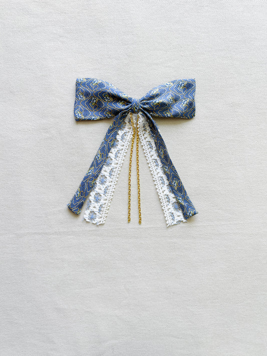 Barrette Nœud Upcyclé 'Bleu Ciel'