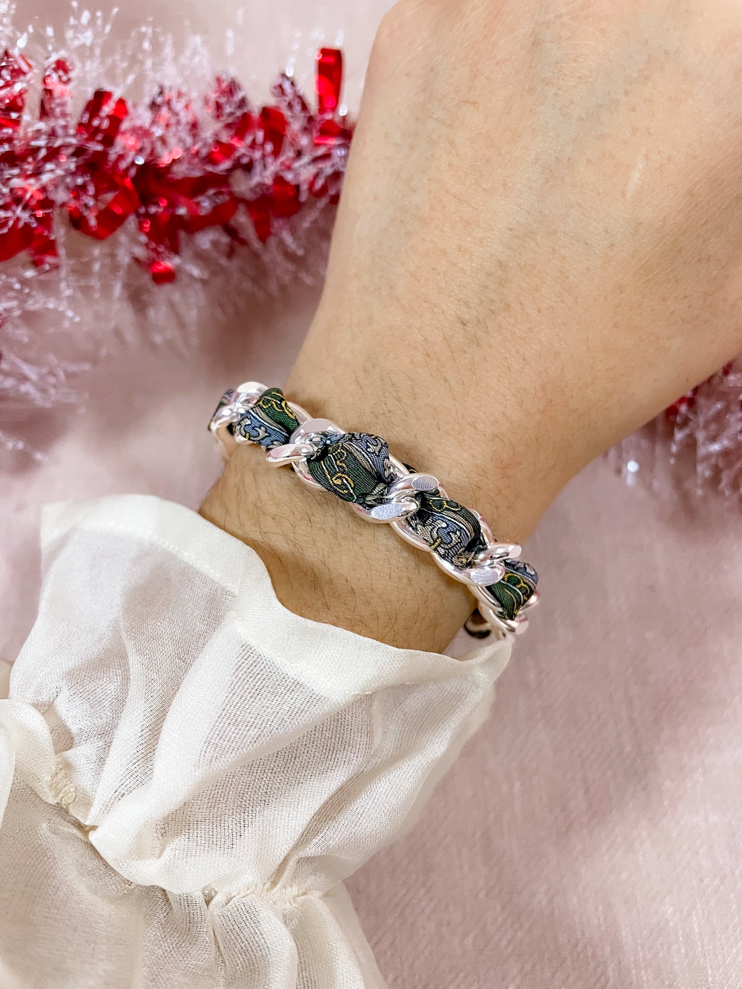 Bracelet Mailles Upcyclé 'Cirstal verdoyant'