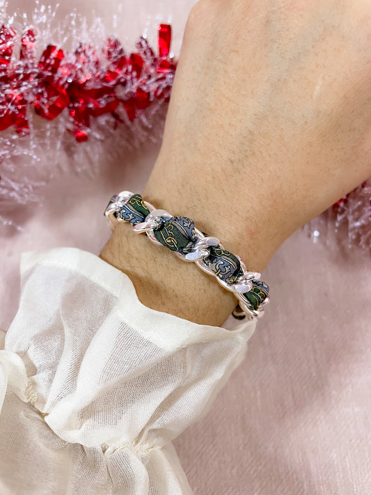 Bracelet Mailles Upcyclé 'Cirstal verdoyant'