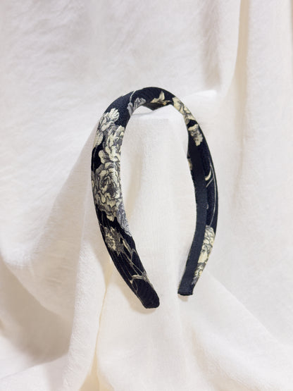 Headband Upcyclé Essentiel 'B&W Roses'