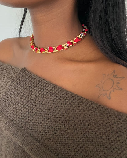 Collier Mailles Upcyclé Tout en Soie 'Bloody Mary'