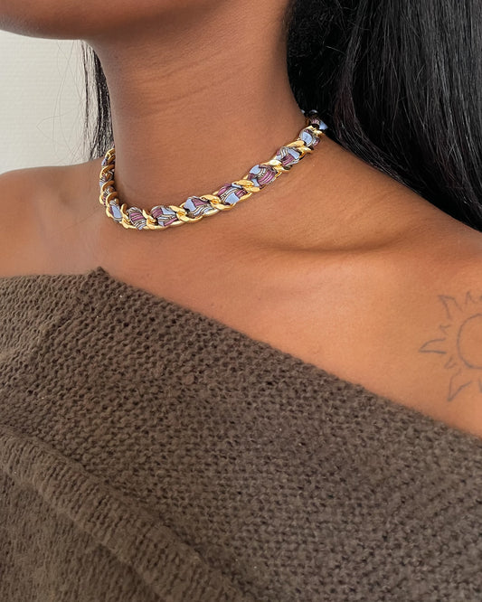 Collier Mailles Upcyclé Tout en Soie 'Fusion Froide'