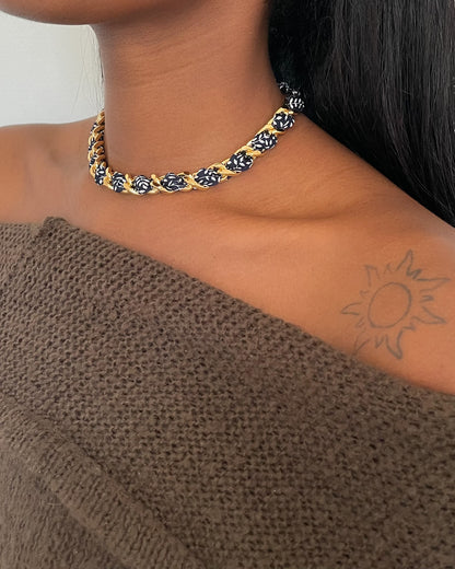 Collier Mailles Upcyclé Tout en Soie 'Nuit fleurie'