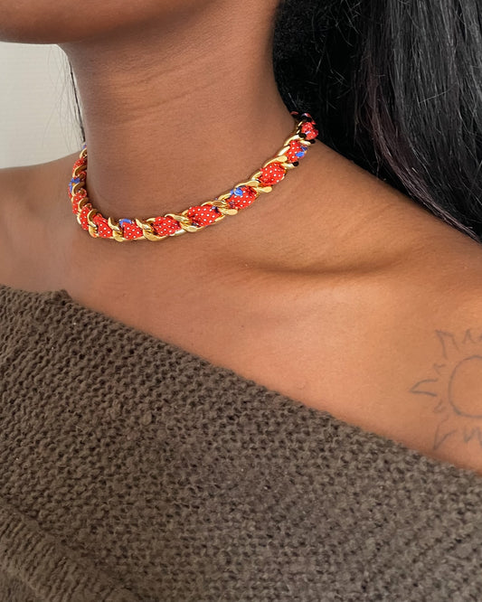 Collier Mailles Upcyclé Tout en Soie 'Strawberry'