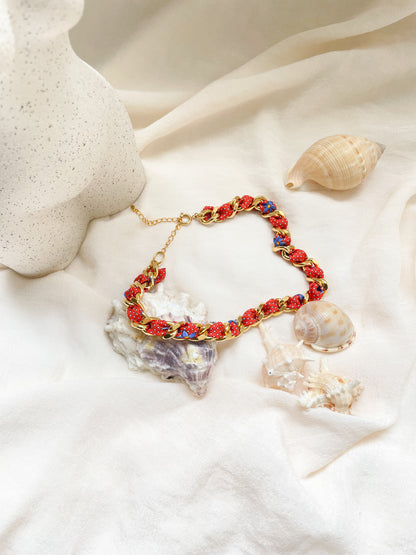 Collier Mailles Upcyclé Tout en Soie 'Strawberry'