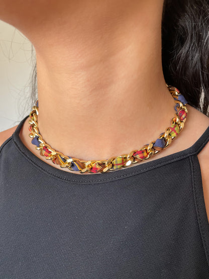 Collier Mailles Upcyclé Tout en Soie 'Lanière'